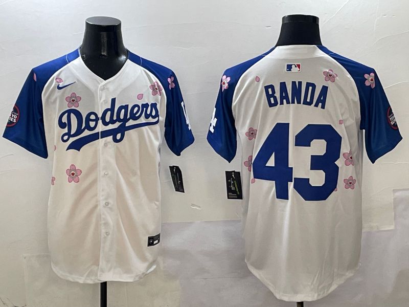 Men Los Angeles Dodgers #43 Banda White Blue Sakura Edition 2025 Nike MLB Jersey style 1->->